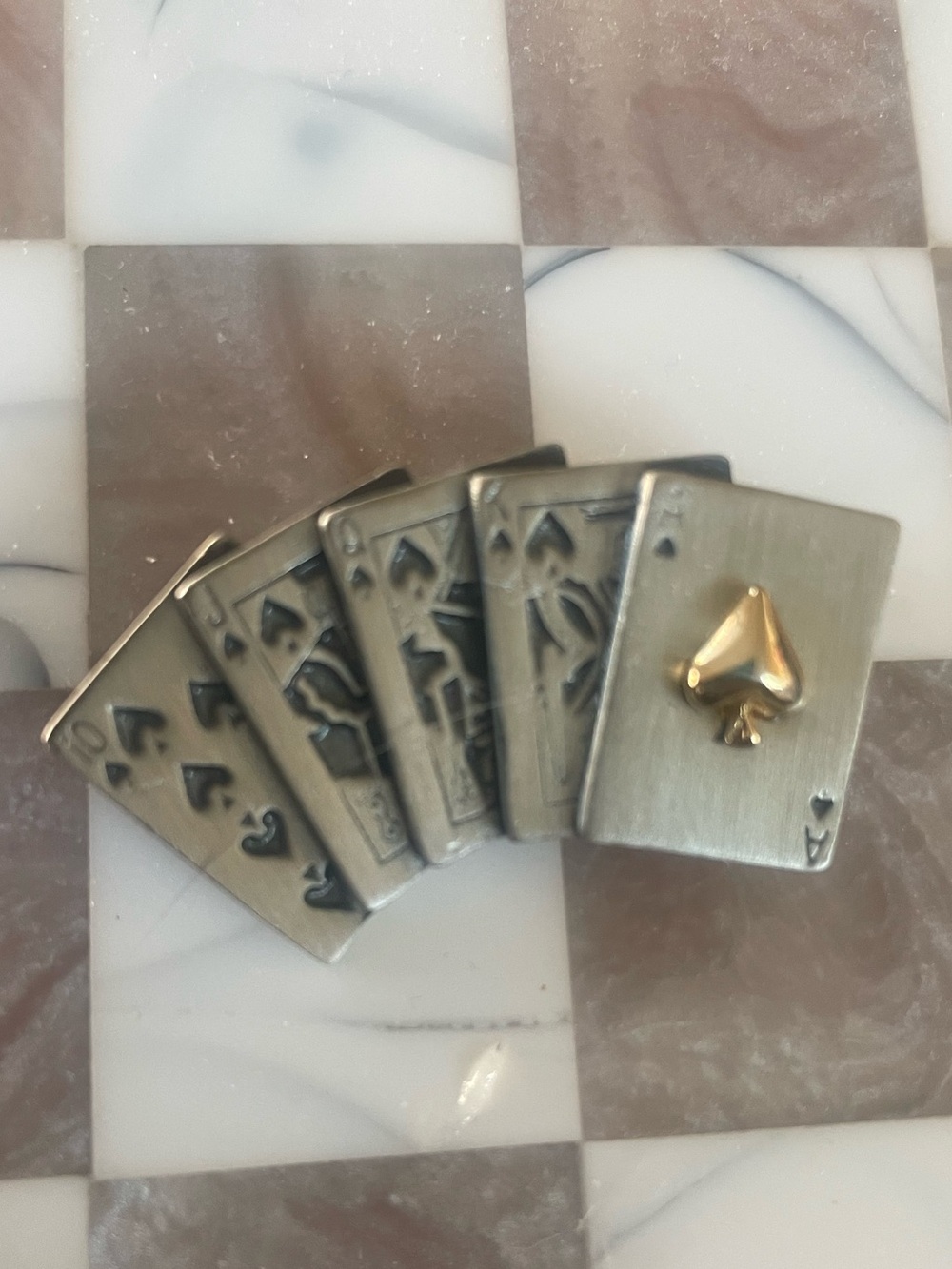 Vintage J. Jill Designs Pewter Royal Flush Playing Cards Pin Brooch